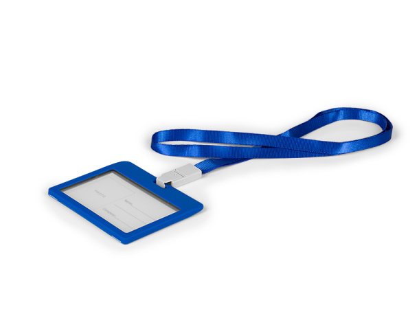 HOLDING plastic ID card holder with lanyard