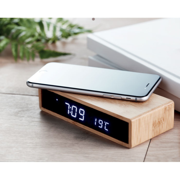 MORO bamboo wireless charger clock