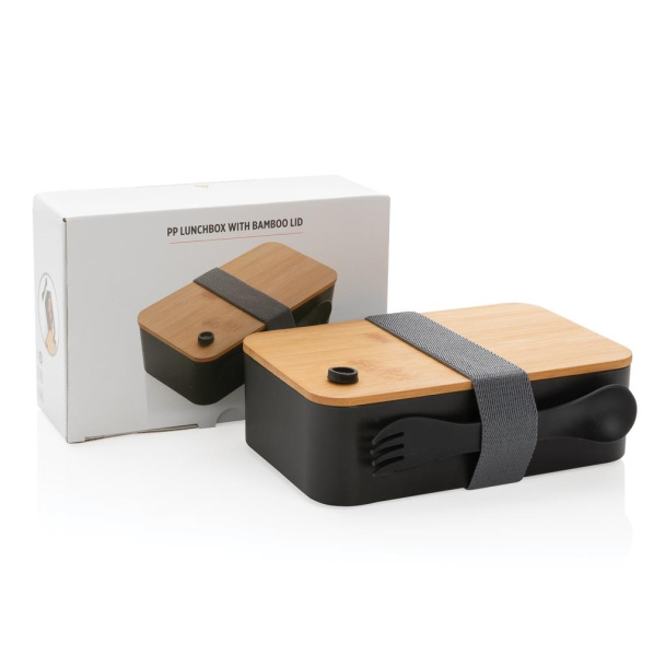  PP lunchbox with bamboo lid & spork