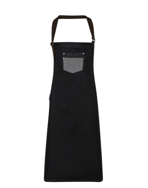  'DIVISION' WAXED LOOK DENIM BIB APRON WITH FAUX LEATHER - Premier