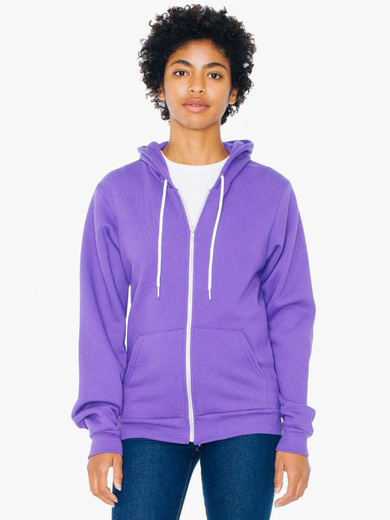 Unisex flex fleece zip hoodie american apparel aaf497wh xxs