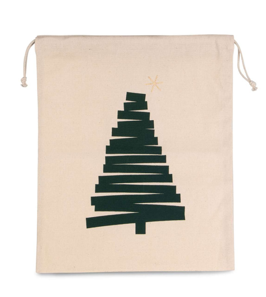  COTTON BAG WITH CHRISTMAS TREE DESIGN AND DRAWCORD CLOSURE - Kimood