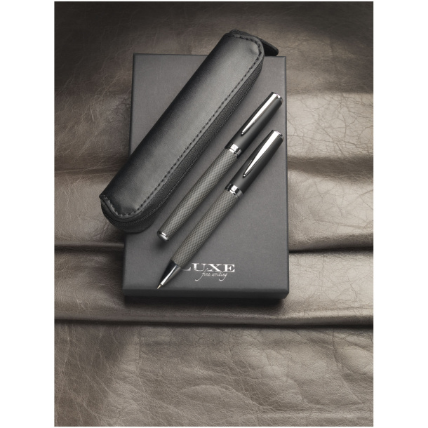 Carbon duo pen gift set with pouch - Luxe