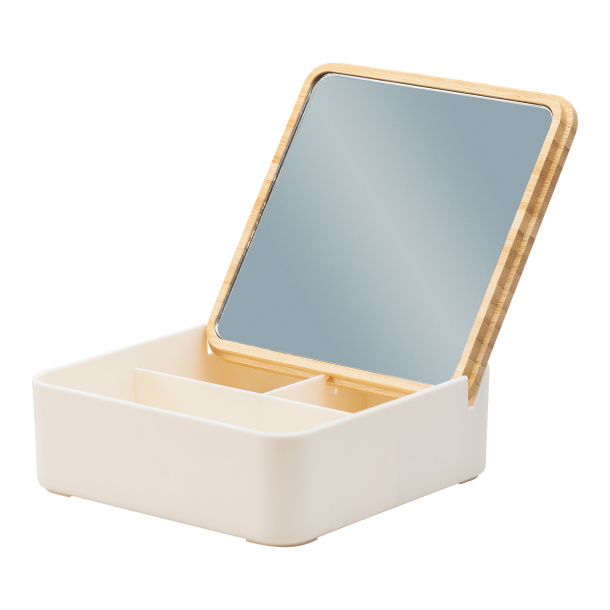 VANITY BOX box with a bamboo lid and a large mirror