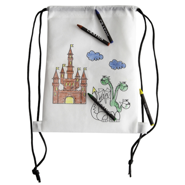 WHITE LINE BACK backpack with wax crayons