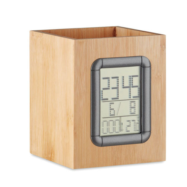 MANILA Bamboo penholder and LCD clock