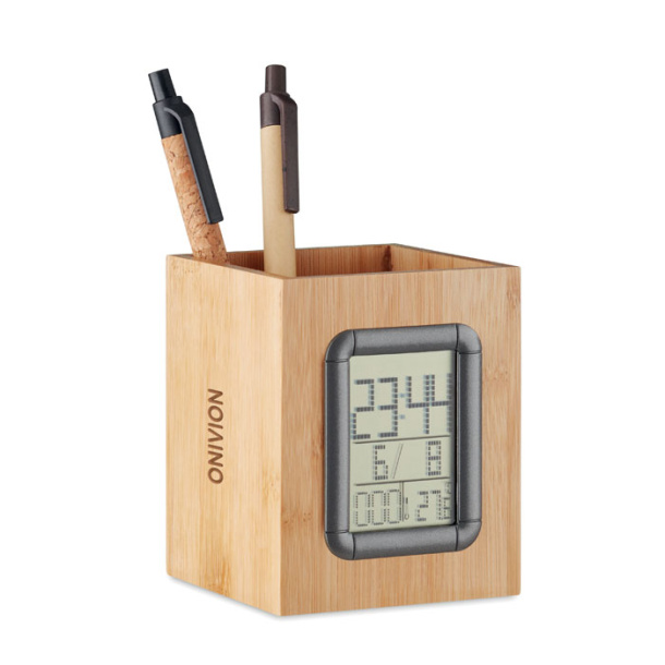 MANILA Bamboo penholder and LCD clock