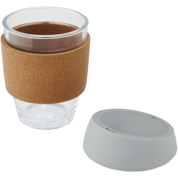 Lidan 360 ml borosilicate glass tumbler with cork grip and silicone lid - Unbranded