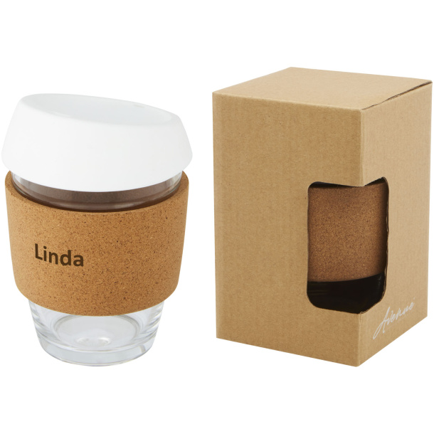 Lidan 360 ml borosilicate glass tumbler with cork grip and silicone lid - Unbranded