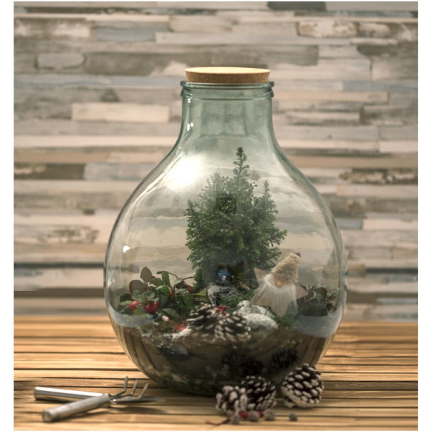 Tier recycled glass terrarium with gardening set