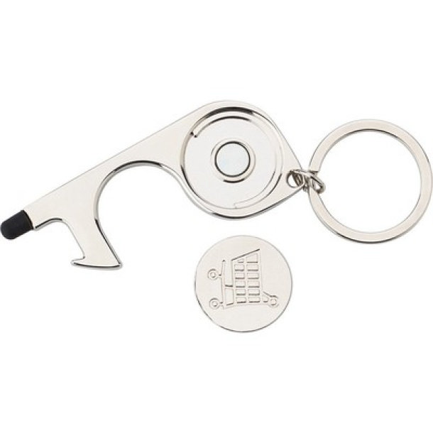  Keyring, anti-contact holder for door opening, touch pen and shopping cart coin