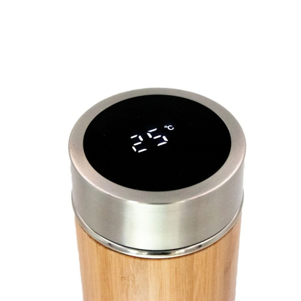  Bamboo vacuum flask 500 ml with sieve stopping dregs and digital beverage temperature display