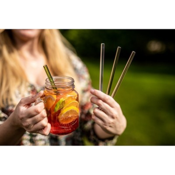  Glass reusable drinking straw set B'RIGHT, 4 pcs, cleaning brush with plate for personalization included