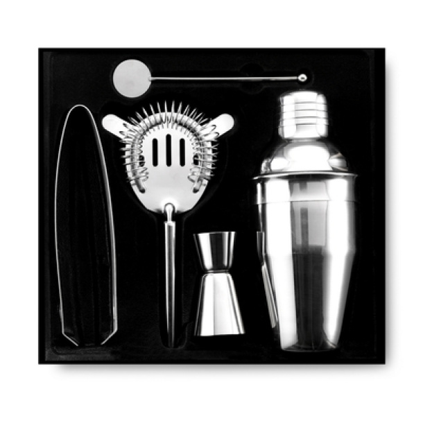  Cocktail set, shaker, ice tong, spoon