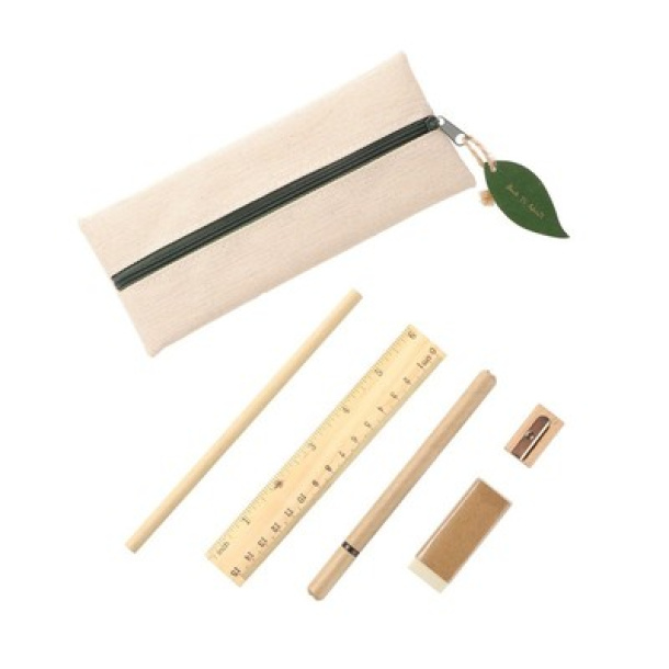  School set, pencil case, pencil, ball pen, ruler, eraser and pencil sharpener