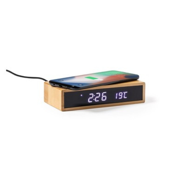  Bamboo wireless charger 5W, multifunctional clock