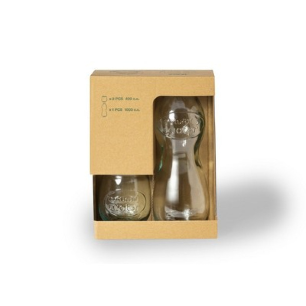  Set of 2 glasses 400 ml and glass bottle 1 L