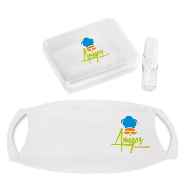  Set in box, spray bottle for disinfectant and reusable face mask with filter space and silver ions