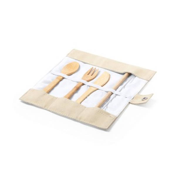  Bamboo cutlery and reusable drinking straw with cleaning brush