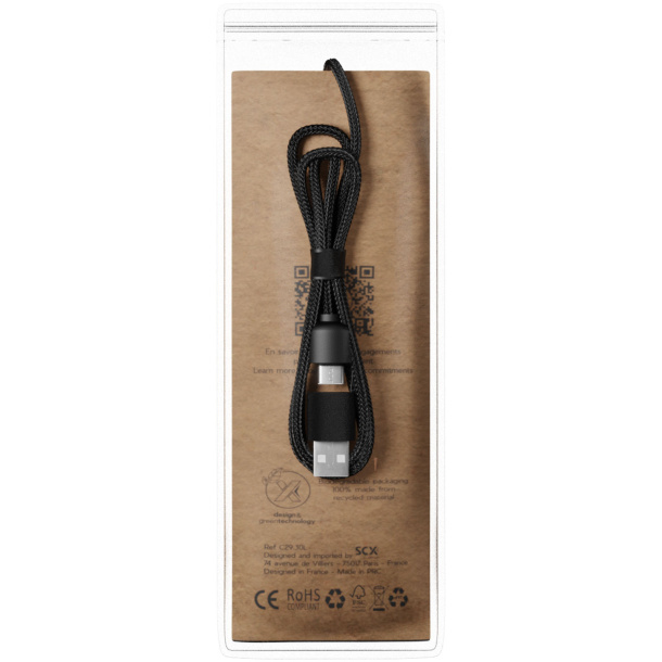 SCX.design C38 3-in-1 rPET light-up logo charging cable with squared wooden casing - SCX.design
