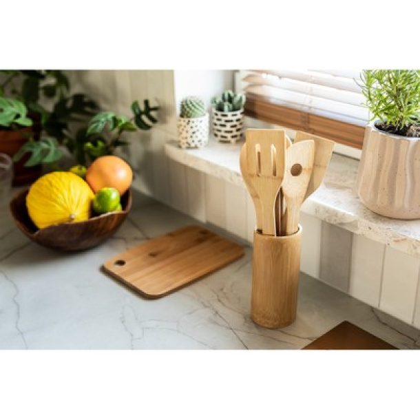  Bamboo kitchen set in stand, 6 pcs