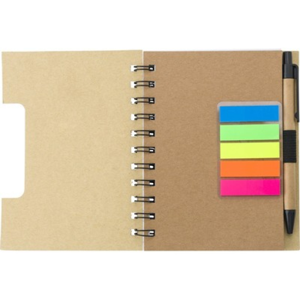  Memo holder, notebook, sticky notes, ball pen