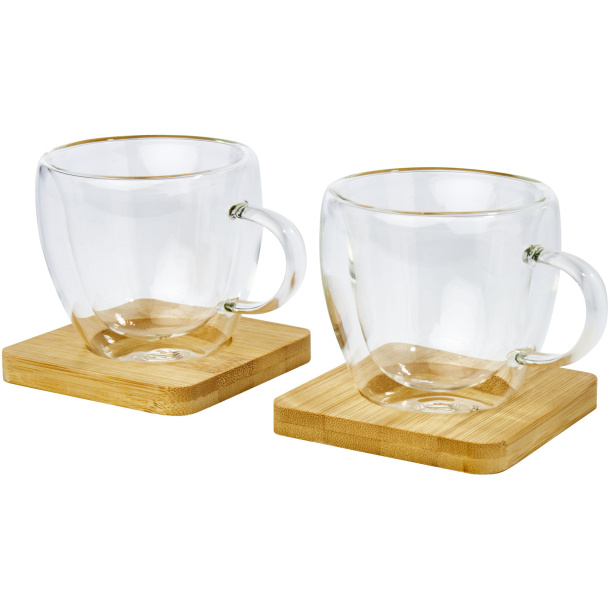 Manti 2-piece 100 ml double-wall glass cup with bamboo coaster - Seasons