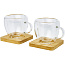 Manti 2-piece 100 ml double-wall glass cup with bamboo coaster - Seasons