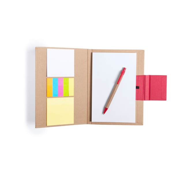  Memo holder, notebook approx. A5, sticky notes, ball pen