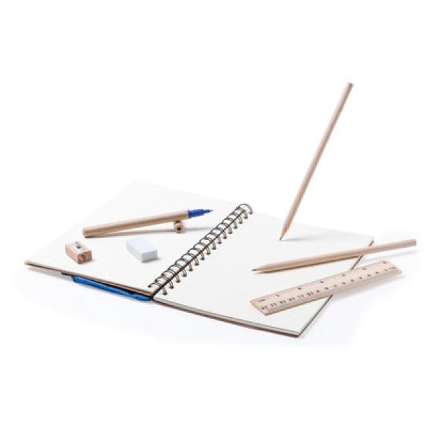  School set, pencil case, 2 pencils, ball pen, notebook, ruler, eraser and pencil sharpener