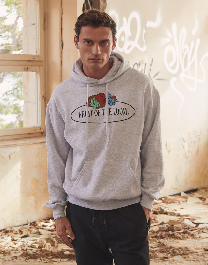 Vintage hooded sweat classic large logo print fruit of the loom