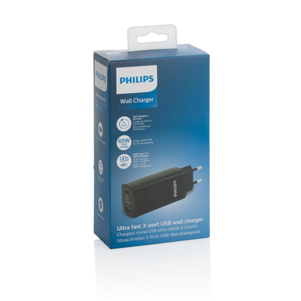  Philips Ultra fast 3-port USB wall charger 65W