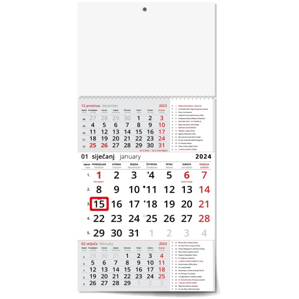  "Business RED with CATHOLIC CALENDAR" three part calendar