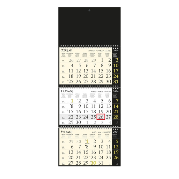  Kalendar trodjelni SIRIO "BLACK" crni, 3 dijela spirala
