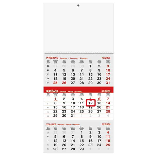  "Business Grey-Red " three month calendar