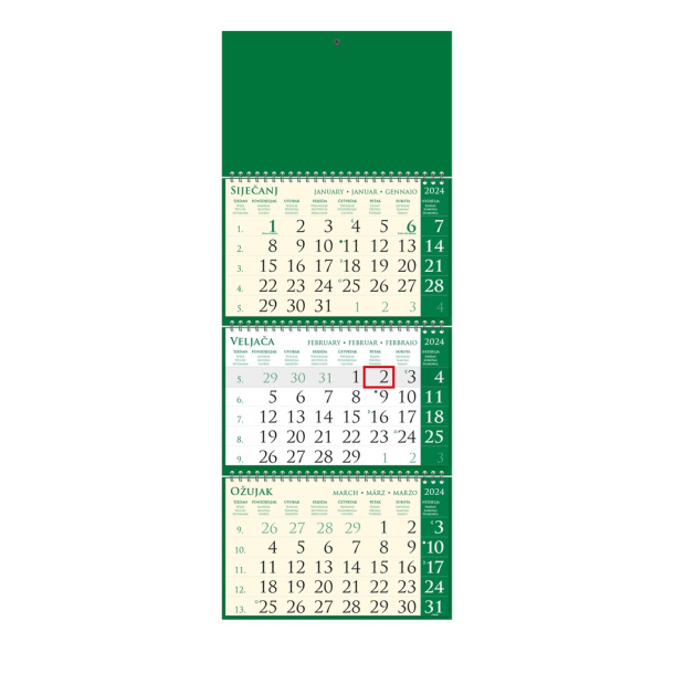  "Business SIRIO Pino Verde green" three month calendar