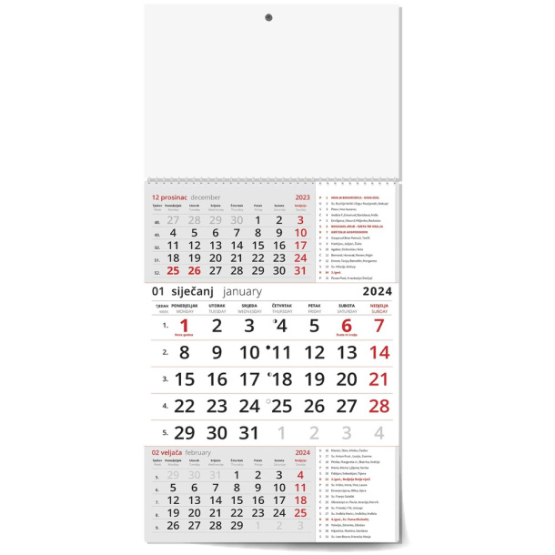  "Business RED with CATHOLIC CALENDAR" three part calendar