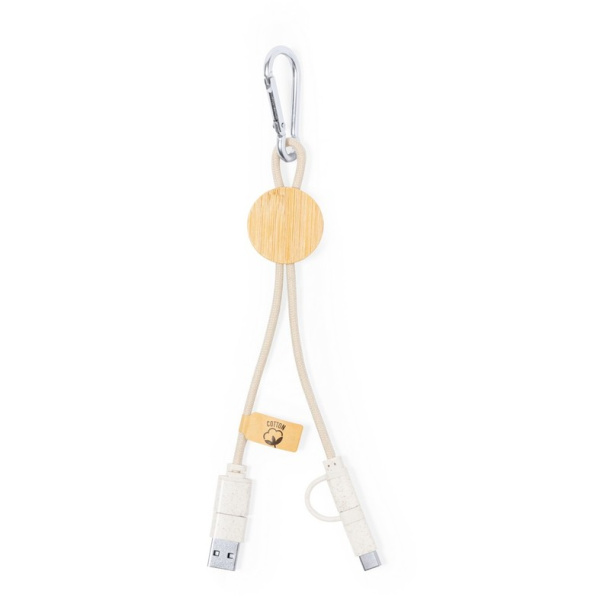  Wheat straw and cotton charging cable with carabiner clip, bamboo element
