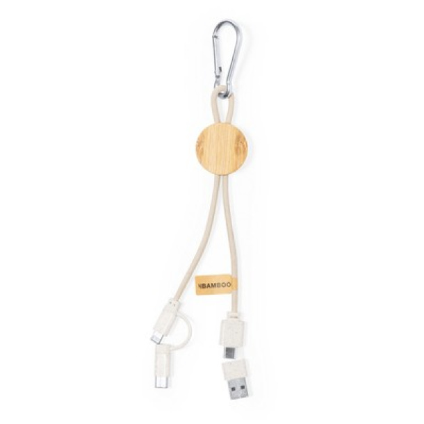  Wheat straw and cotton charging cable with carabiner clip, bamboo element