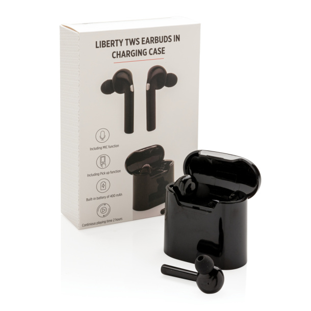 Liberty wireless earbuds in charging case