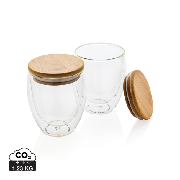  Set od dvije čaše s dvostrukom staklenom stijenkom i bambusovim poklopcem - 250 ml