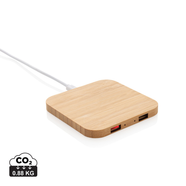  FSC® bežični punjač s USB-om od bambusa 5W